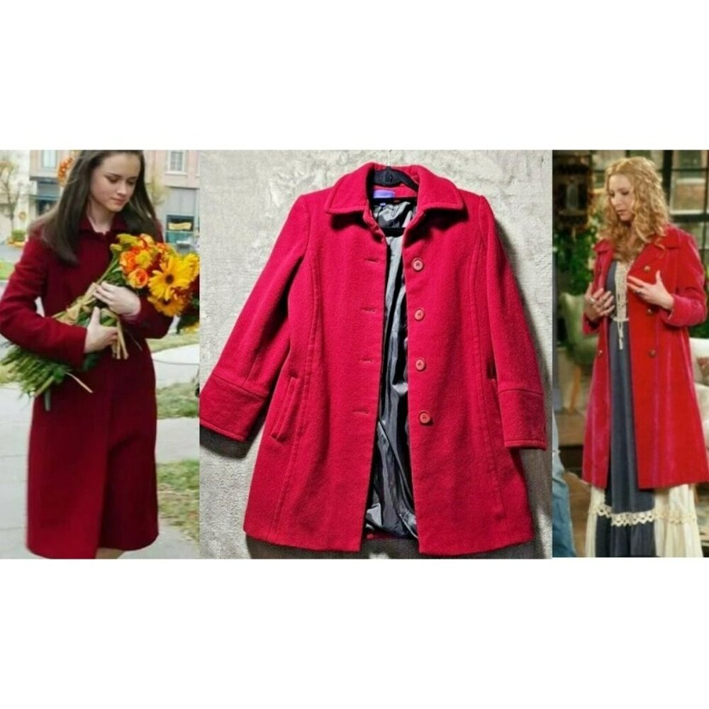 Stephanie Wool Pea coat Women Small Red Phoebe Buffay Friends Rory Gilmore ALT